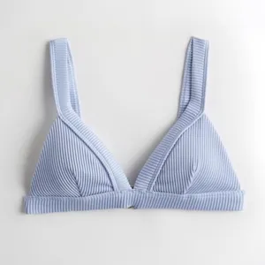 NWT Hollister Ribbed Bikini Top Striped Baby Blue Adjustable Wide Strap Medium thumbnail 2