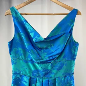 THEIA Floral Jacquard Sleeveless Pleated Dress‎ in Blue Green Size 8 thumbnail 7