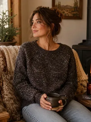 Free People Charcoal White Speckled Crew Neck Sweater XS thumbnail 1