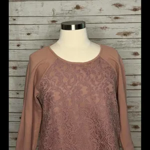 LOFT mauve cotton lace overlay fleece top Size XL thumbnail 2