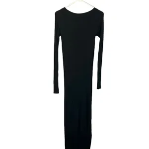 Olivaceous Black Ribbed Textured Long Sleeve Button Front Maxi Dress Women Sz S thumbnail 2