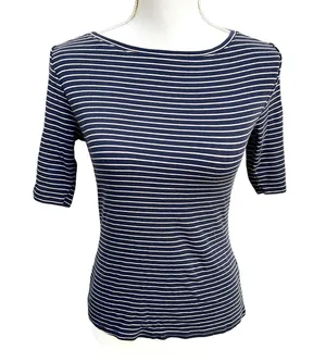 Lilla P Half Elbow Sleeve Boat Neck Striped Shirt Size Small thumbnail 1
