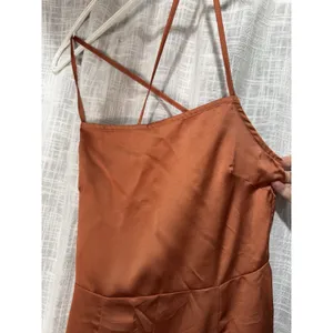 Pretty Little Thing Rust Strappy Back Satin Maxi Hi Low Tassel Hem Dress Size 4 thumbnail 6