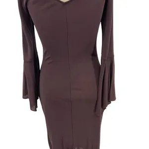 Diane von Furstenberg Vintage Brown Bell Sleeve Sheath‎ Dress Y2K Size 12 thumbnail 9