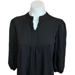 Blank Black Balloon Sleeve Tassel Tie Neck Split V-Neck Tiered Midi Dress Sz XS thumbnail 4