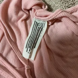 Free People Pastel‎ Pink Ribbed V-Neck Tank Top Scoop Back Sleeveless Knit M thumbnail 3