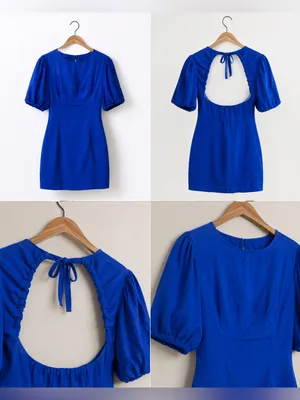 Zara Blue puff sleeve open back mini dress thumbnail 3
