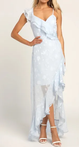 LuLu’s Forever Be Lt Blue Floral Jacquard Maxi Dress sz small NWT thumbnail 1