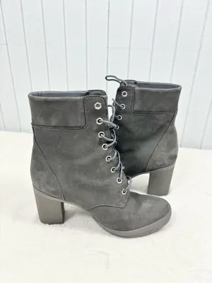 Timberland Women's Dark Gray Suede Lace-Up Block Heel Ankle Boots Size 9 thumbnail 5