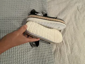 Franco Sarto Tiana 2 Black & White Snake Leather Wedge Sandals Size 6 thumbnail 5