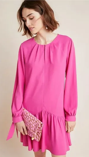 Anthropologie Mare Mare Hot Pink Ling Sleeve Tunic‎ Dress Dropped Waist Size XS thumbnail 1
