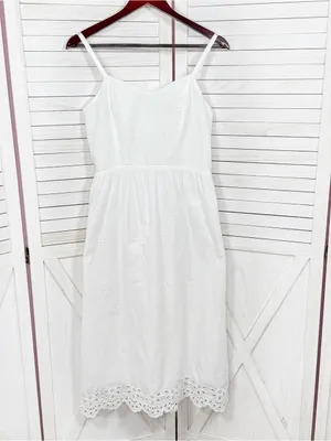 Old Navy White Eyelet Fit Flare‎ Midi Dress Small Sundress Cottagecore Cotton thumbnail 9