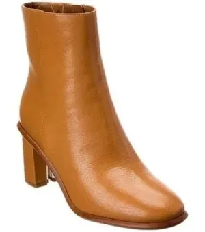 Tory Burch Brooke Tan‎ Leather Ankle Boots Logo Block Heel Size 6.5M thumbnail 1