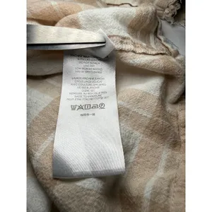 Pilcro and the Letterpress Anthropologie Plaid Peplum Blouse Tan White Fringe Short Sleeve XL Boho thumbnail 8