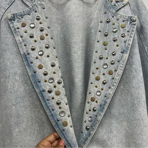 80's Vintage M BLUE Jean Jacket acid washed out studded thumbnail 8