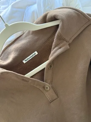 Reformation Chestnut Button Polo Sweatshirt thumbnail 2