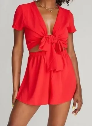 Princess Polly Romper Red Tie-Front thumbnail 1