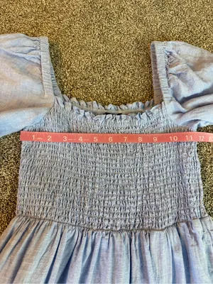 J.Crew Linen Daydream Dress Blue Smocked Puff Sleeve Midi Size S thumbnail 5
