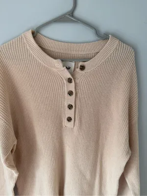 Aerie Knit Cotton Henley Sweater Button Up Hippie Boho Brown Tan Size S thumbnail 3