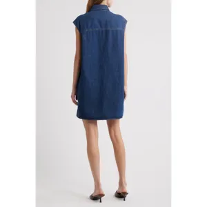 Frame The Sleeveless Denim Mini Shirtdress Shirt Dress in Fault Dark Blue NEW XS thumbnail 5