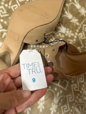 Time and Tru Pointed Mule Slides in Taupe with Silver Eyelet Accents thumbnail 7