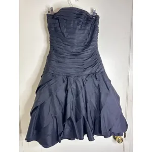 VTG 80s Tadashi Shoji Black Strapless Ruched & Ruffled Cocktail Dress Size 6 USA thumbnail 4