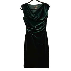 Jessica Howard 6 Emerald Green Velvet Cowl Midi Dress Cocktail‎ Evening Wedding thumbnail 4
