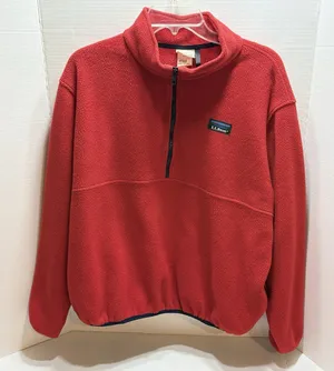 L.L. BEAN Woman Vintage Red Half Zipper Fleece Sweatshirt Pockets Logo XL thumbnail 1