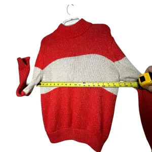 Aerie Sweater Wome's Small Coral White Striped Mock Neck Chunky Knit Pullover thumbnail 4