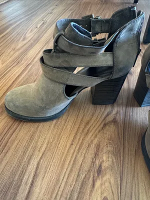 Women’s Ankle Strap Suede Booties in Taupe (5.5) thumbnail 2
