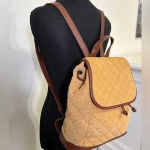 LL Bean Tan Corduroy and Lather Backpack Purse thumbnail 2