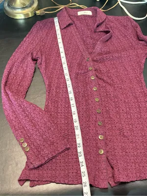 NATURAL LIFE Plum Lace Knit Button-Down Shirt size Large thumbnail 9