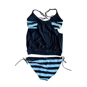 XL Black and White Striped‎ 2 Piece Tankini Swimsuit Set Tie Side Bottoms thumbnail 7