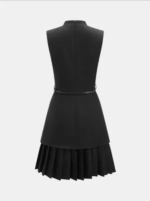 Commense Black Keyhole Pleated-Hem Mini Dress thumbnail 2