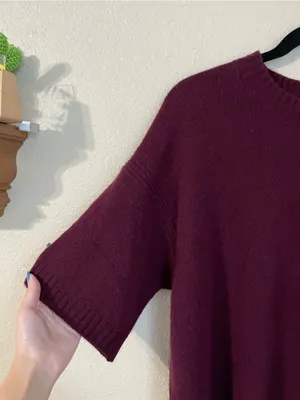 J. Crew Lambs Wool Oversized Sweater Tee Shirt Short Sleeve Size XS Burgundy thumbnail 10
