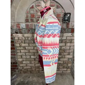 Jean Jacket Aztec print cropped Vintage 1980s red blue cream thumbnail 6