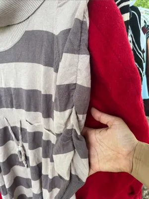 Pink Rose Taupe and Cream Striped Cowl-Neck Sweater Dress thumbnail 3