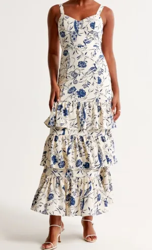 Abercrombie Drama Ruffle Tiered Maxi Dress Size Large Petite thumbnail 1