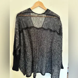 Free People Peekaboo Lace Back Knit Cardigan Sweater Women’s‎ Black Sz XS thumbnail 3