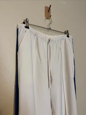 Athleta Pant‎ MVP Mid Rise Side Stripe ivory blue Size Large thumbnail 5