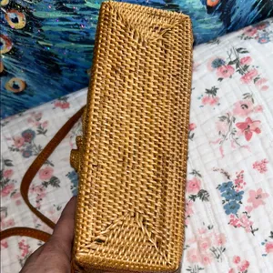 Vintage Tan Woven Shoulder Bag with Leather Strap thumbnail 5