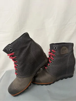 Sorel Gray Canvas Leather Wedge Ankle Boots Women’s Size 9 Excellent(B227) thumbnail 5