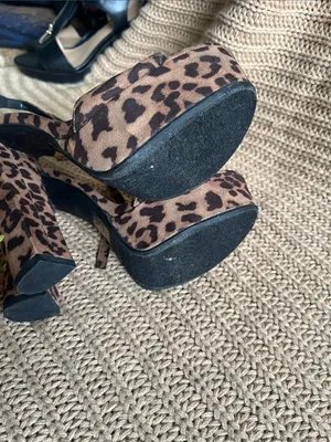 Dream Pairs Leopard Print Ankle-Strap Heels with Pink Floral Embroidery thumbnail 5