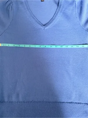 Ann Taylor Factory Blue Short Sleeve Puff Sleeve V-Neck Knit Sweater Top Size M thumbnail 5