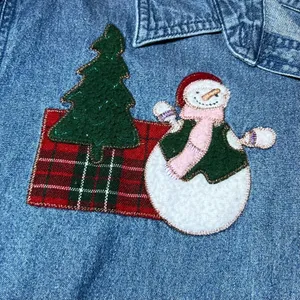 Vintage Christmas Denim Button Up Shirt Womens 2X Blue Holiday Embroidered Snow thumbnail 5