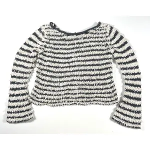 Free People Downy XS Striped Knit Pullover Bell Sleeve Sweater Grey Ivory EUC thumbnail 5