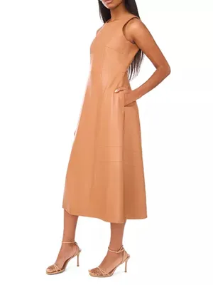 Parker Tan Sleeveless Faux-Leather Midi Dress thumbnail 2