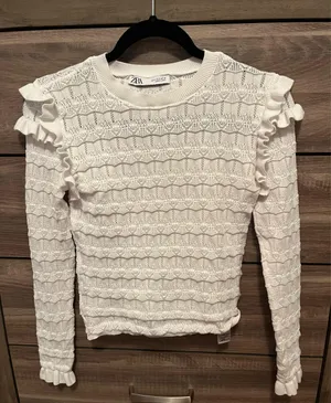Zara White Lace Long Sleeve Ruffle Top thumbnail 3