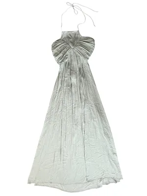 Anthropologie Women’s Halter Neck Tie Back Flowy Maxi Dress Sage Green Size M thumbnail 12