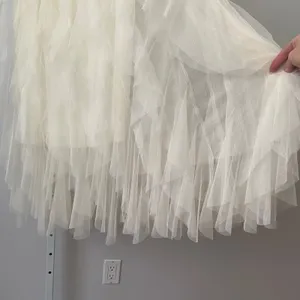 Soho Apparel Tulle Fairy Ethereal Boho Dainty Ruffle Tiered Maxi Skirt M Cream thumbnail 4